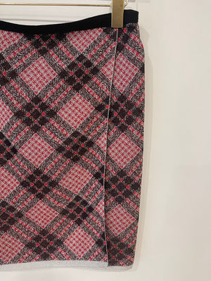 Miu Miu Red, Silver and Black Metallic Thread Tartan Mini Skirt Size IT 40/42 (UK 8/10)