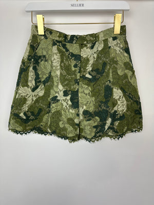 Valentino Green Camouflage Lace High-Waist Shorts Size IT 38 (UK 10)