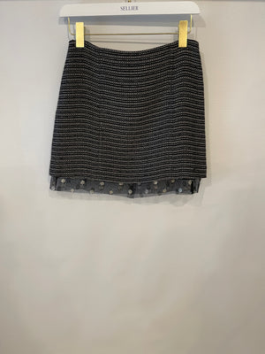 Chanel Black Mini Skirt with Chain Details and Polka Dot Tulle Trim with CC Logo Detail Size FR 36 (UK 8)