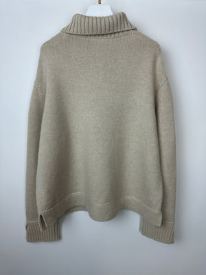 Loro Piana Beige Cashmere Knitted Half Zip Jumper Size IT 42 (UK 10)