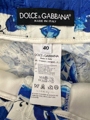 Dolce & Gabbana Blue Majolica Print High-Waist Shorts Size IT 40 (UK 8)