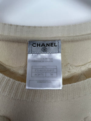 Chanel 07A Cream Peplem Wool Knit Top with Neckline Detail Size FR 38 (UK 10)