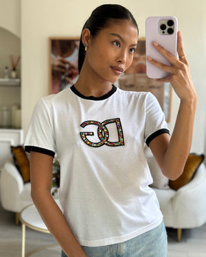 Dolce & Gabbana White Multi-Coloured Crystal DG Logo T-Shirt Size XS (UK 4-6)