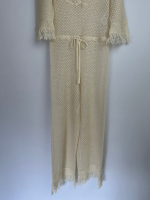 Christian Dior Cream Crochet Linen Jumpsuit With Drawstring Waistband and Shirt Collar Neckline Size FR 34 (UK 6)