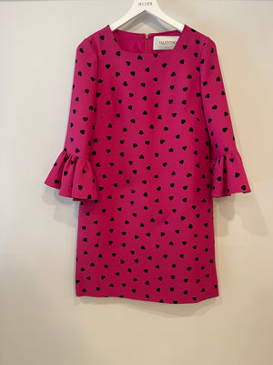 Valentino Hot Pink Heart-Printed Mini Dress with Ruffle Sleeve Details Size IT 40 (UK 8)