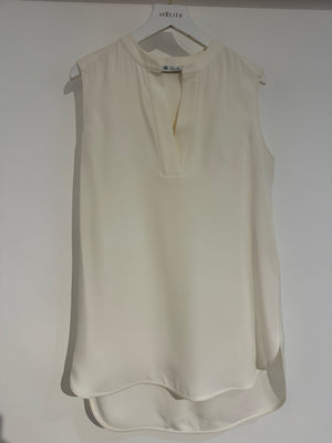 Loro Piana White V Neck Short Sleeve Silk Blouse IT 38 (UK 6)