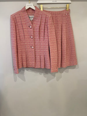 Chanel Pink Tweed Jacket and Midi Skirt Set with Ceramic CC Logo Buttons Size FR 34 (UK 6)