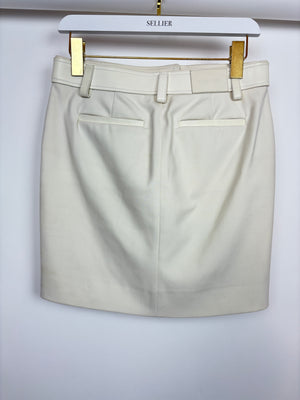 Tom Ford Cream Mini Skirt With Leather Belt Trim Size FR 36 (UK 6)