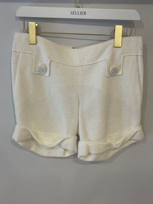 Versace White Tweed Shorts with Medusa Button Detailing Size IT 38 (UK 6)