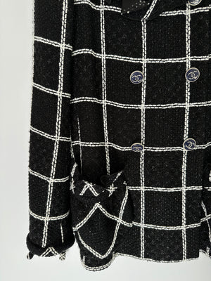 Chanel 20S Black and White Check Tweed Jacket with Crystal Logo Buttons and Metallic Fibre Size FR 34 (UK 6) RRP £6640