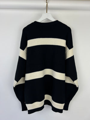 Louis Vuitton Black, White Stripe Knitted Jumper with Gold Anchor Button Detail Size XS (UK 6)