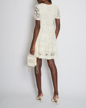 Saint Laurent Cream Lace Short Sleeve Midi Dress Size FR 36 (UK 8)