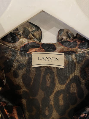 Lanvin Brown Metallic Long-Sleeve Leopard Pattern Blouse Size FR 34 (UK 6)