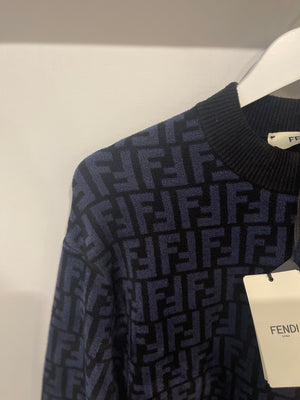 Fendi Black and Blue FF Printed Towelling Jumper Size IT 38 (UK 6)