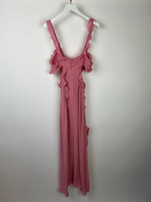 Acne Studios Pink Crinkled Chiffon Mini Dress With Cut Out & Frill Detail FR 38 (UK 10)