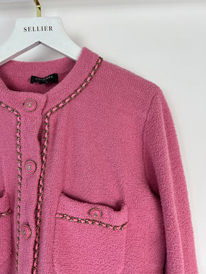 Chanel Pink 20C Cropped Cardigan with Chain Trim Detail and CC Button Detail Size FR 36 (UK 8)