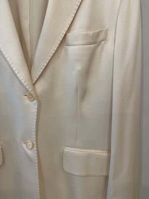 Loro Piana Cream Satin Blazer Jacket with Stitching Detail Size IT 44 (UK 12)