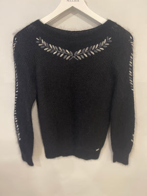 Chanel 16A Black Round Neck Jumper with Leaves Detail FR 36 (UK 8) RRP £1,600