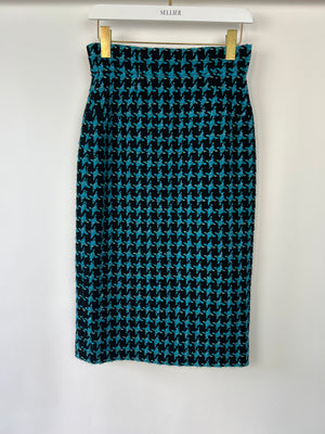 Chanel 07/A Turquoise Houndstooth Pencil Skirt Size FR 36 (UK 8)