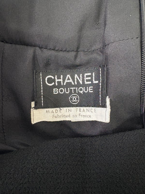 Chanel Black Pleated Panel Skirt with Gold CC Back Pocket Button Detail Size FR 36/38 (UK 8-10)