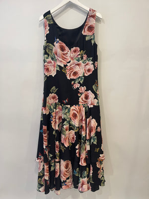 Dolce & Gabbana Black and Pink Silk Floral Printed Layered Midi Dress Size IT 42 (UK 10)