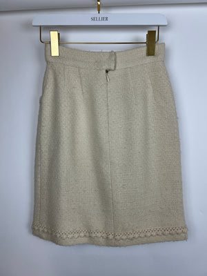 Chanel Ivory Tweed Pencil Skirt with Pocket Detail Size FR 38 (UK 10)