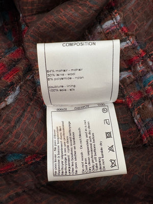 Chanel 16P Mohair Red & Blue Tweed Gilet Jacket With Bronze Button Detail Size FR 36 (UK 8)