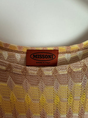 Missoni Yellow & Beige Knit Sleeveless Maxi Dress With Ruched Side Detail Size IT 46 (UK 14)