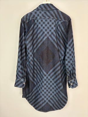 Vivienne Westwood Denim Gingham Printed Long Sleeve Shirt Dress With Exaggerated Collar Size 42 (UK 10)