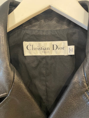 Christian Dior Black Leather Biker Jacket with Silver Zip Detail and Stitch Logo FR 40 (UK 12)