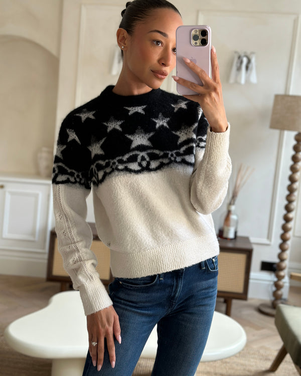 Chanel White and Black Cashmere Blend Jumper With Stars and CC Print Size FR 36 (UK 8) RRP £2440