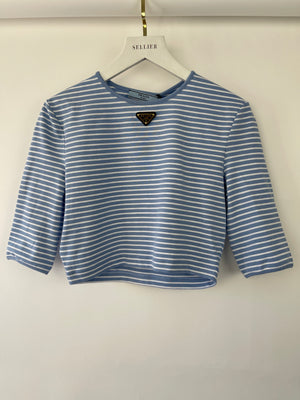 Prada Baby Blue and White Stripped Jersey Cropped Top Size IT 38 (UK 6) RRP £630