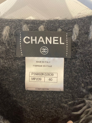 Chanel Dark Grey Cashmere and Alpaca Jacket with Pockets and CC Logo Zip Detail Size FR 40 (UK 12)