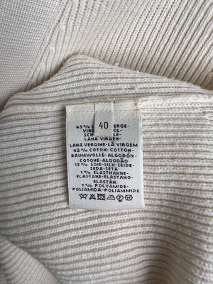 Hermès Cream Rib Knit Long Sleeve V-Neck Cardigan with Front and Back Buttons Size FR 40 (UK 12)