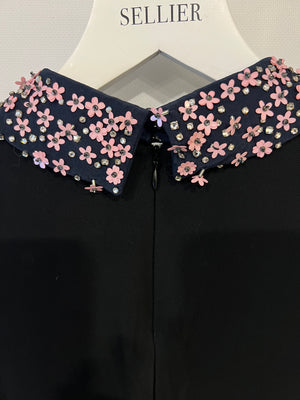 Miu Miu Black Sleeveless Mini Dress with Pink Floral Collar Detail Size IT 38 (UK 6)