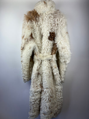 Arma Cream & Beige Reversible Shearling Long Belted Coat Size UK 10 RRP £2000