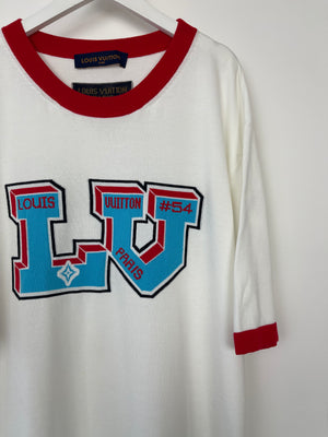 Louis Vuitton Menswear White Knitted T-Shirt with Blue "LV" Size XL (UK 44)