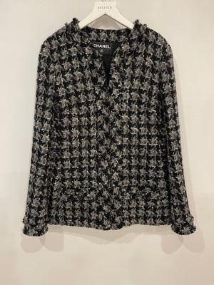 Chanel Black, Grey and White Wool Tweed Zip Jacket Size FR 42 (UK 14)