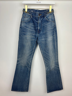 Celine Blue High-Waisted Flared Jeans with Gold Triomphe Waistband Detail Size 26 (UK 8)