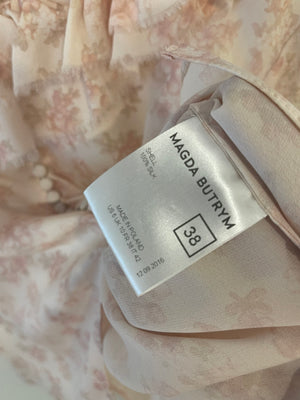 Magda Butrym Pink Ruffled Silk Floral Long-Sleeve Asymmetrical Blouse Size FR 38 (UK 10)