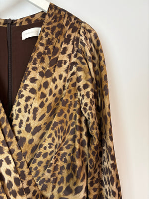 Jonathan Simkhai Leopard Print Satin Jumpsuit With V-Neck and Ruched Waistline Size US 4 (UK 8)