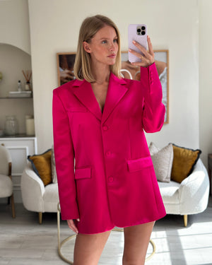 Magda Butrym Hot Pink Silk Single-Breasted Blazer FR 38 (UK 10)