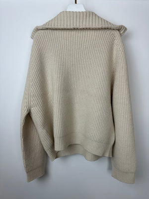 Celine Cream Cashmere Knitted Jumper with Gold Horse-bit Details Size S (UK 8)