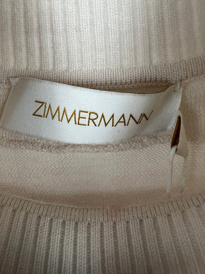 Zimmermann Cream Cropped Knit High Neck Jumper with Crystal Neck Line Embellishment Detail Size OP/XS (UK 6/8) RRP £550