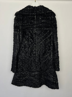 Chanel Black and White Tweed Longline Coat with Globe Buttons Size FR 40 (UK 12)