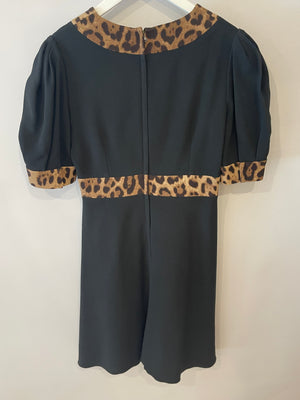 Dolce & Gabbana Black and Leopard Short-Sleeve Mini Dress Size IT 42 (UK 10)