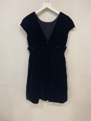 Fendi Navy Velvet Short-Sleeve Mini Dress with Floral Mink Fur Details Size IT 36 (UK 4)