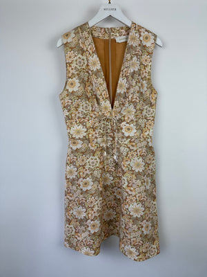 Zimmermann Beige Floral Print Linen Dress with Draw String Details Size FR 38 (UK 10)