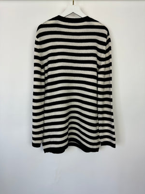 Christian Dior Black and White Striped Cashmere Jumper with Green Dragon Detail Size FR 36 (UK 8)RRP 2500£