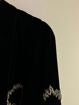 Dodo Bar Or Black Velvet Long Sleeve Jacket with Belt and Crystal Embroidery Detail Size IT 40 (UK 8)